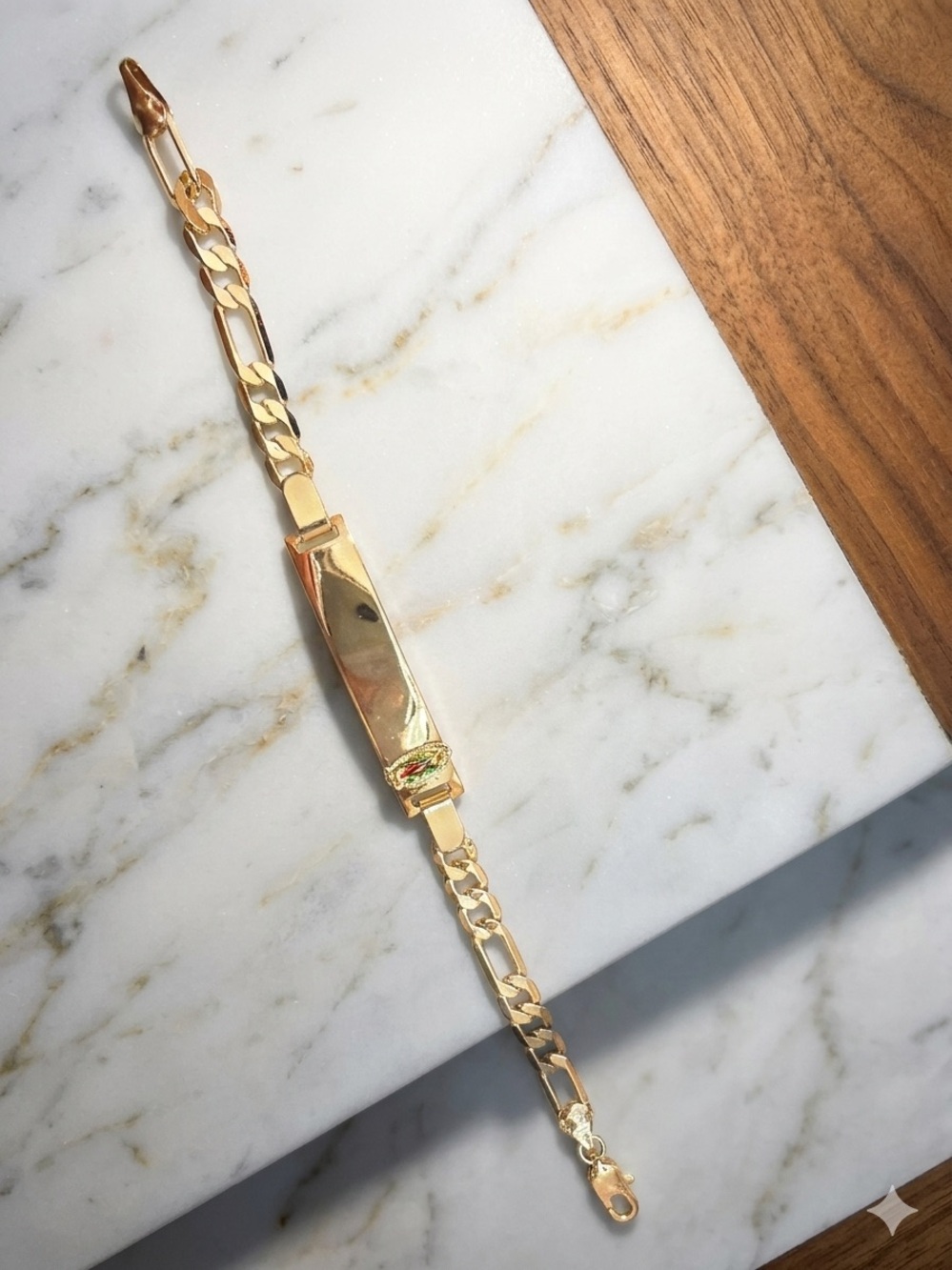 14k gold plated bracelet 6.5” long with virgen Marie